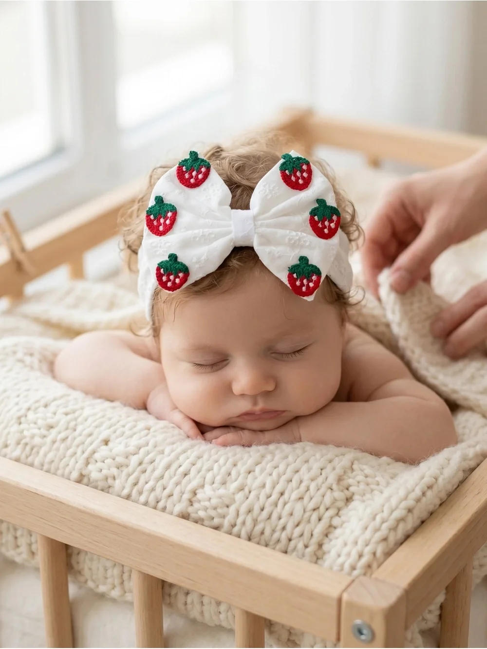 Strawberry Eyelet Lace Baby Bow Headband Newborn Toddler
